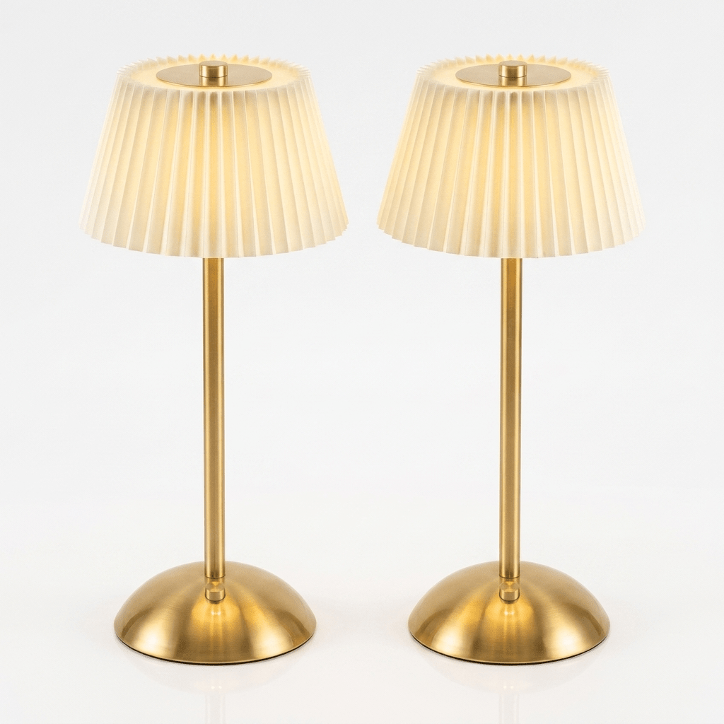 The Pleat Duo - matching pair of white pleated lamps